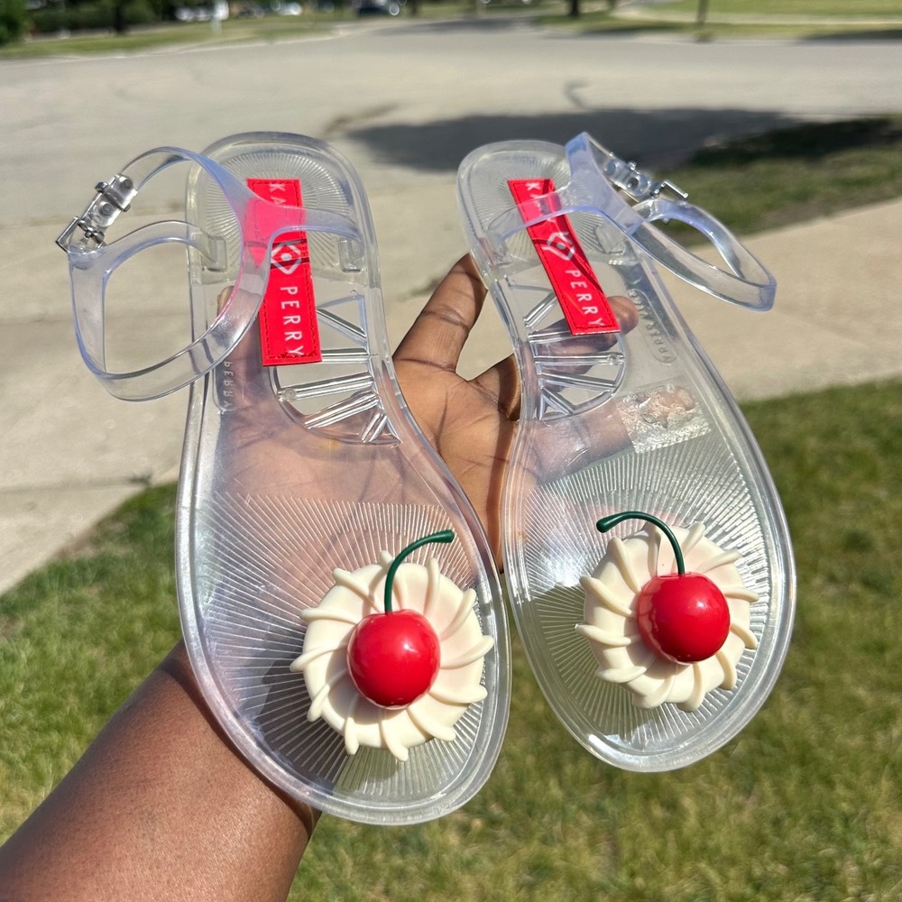 Katy Perry The Geli Clear PVC Jelly Sandals Cherry Red Women's Size 9 Shoes - Picture 6 of 13